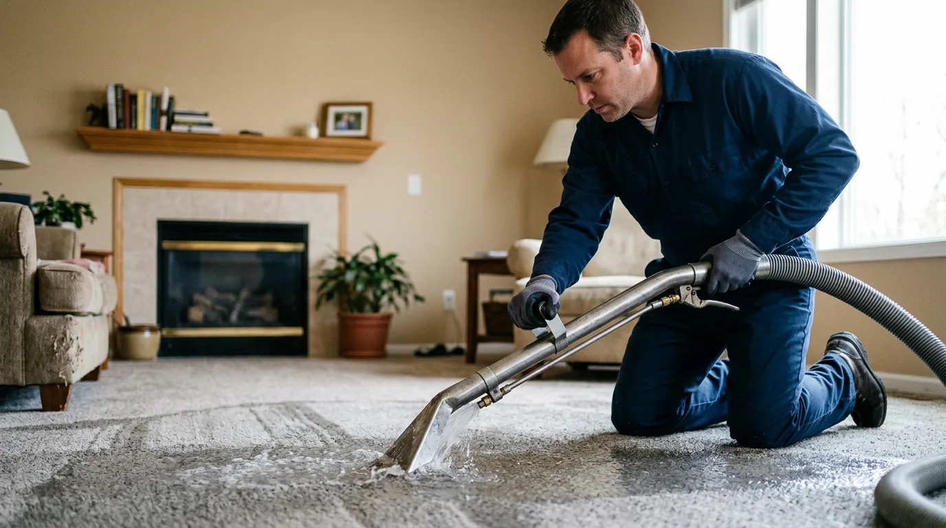 Water damage restoration technician working near Westhampton, NY